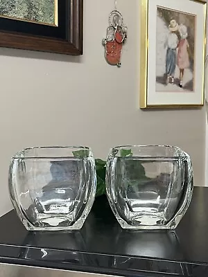 $9.99 • Buy Set 2 Square Glass Candle Holders 4.5” Vase Contoured Rounded Edges