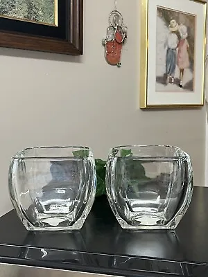 Set 2 Square Glass Candle Holders 4.5” Vase Contoured Rounded Edges • $9.99