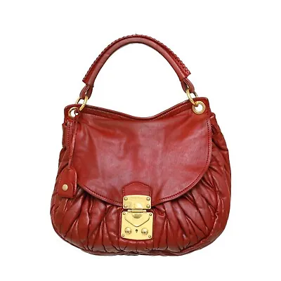 Miu Miu Coffer  Matelassé Nappa Leather Handbag Single Top Handle Gold Hardware • $469