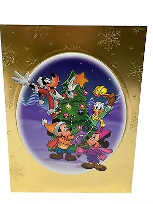 Disney Mickey Minnie Mouse Donald Duck Happy Holidays Card Gold Border Embossed • £8.68