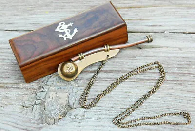 Antique Bosun's Whistle Brass & Copper Boatswains Pipe With Wooden Storage Box • $32