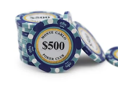 100 Monte Carlo Poker Club 14g Premium Clay Poker Chips - $500 Denomination • $35.96