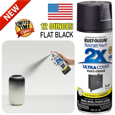 Flat Black Spray Paint 12oz Matte Finish For Wood Metal Plastic Plaster Ceramic • $12.98