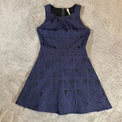 Miami Womens Medium Dress Short Mini Blue Paisley Textured Open Back Lined • $11.99