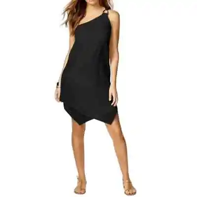 MICHAEL KORS $98 Asymmetric Hem One-Shoulder Beach Dress Cover-Up Black XS • $22.49