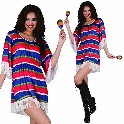 Mexican Poncho Dress Girl Lady Womens Costume Fancy Dress Wild West Fiesta • $34.95