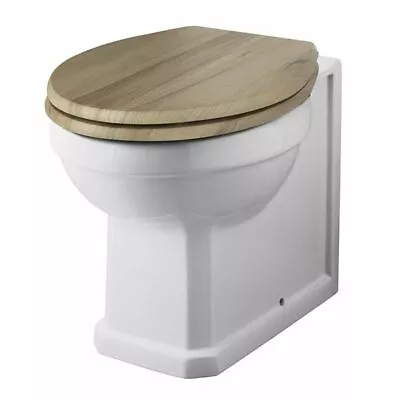 Traditional White Ceramic Back To Wall Toilet WC Pan With Choice Of Wooden Seat • £319.99