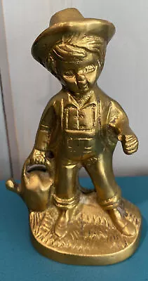 Vintage 5  Brass Boy With Watering Can 15oz. • $18.99