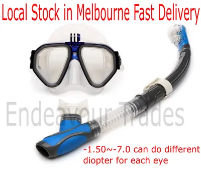 Prescription GOPRO Mount Myopia Scuba Diving Snorkel Set Face Mask Goggles AU • $97.90