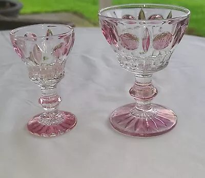 Vintage 2 Cranberry Flash Rainbow Art Glass Liquor Cocktail & Cordial Glass • $9.99