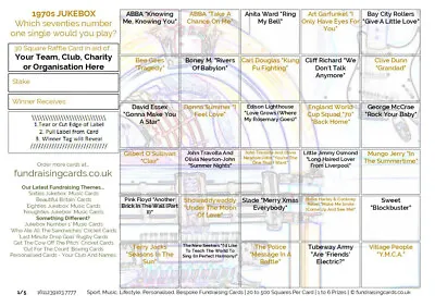 Music Fundraising Cards Seventies Jukebox 10 Pack A5 Scratch Raffle Ticket Draw • £4.01
