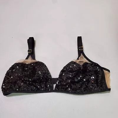 Victoria's Secret Women Bra Large Black Sequins Mesh Wireless Adjustable Straps • $11.92