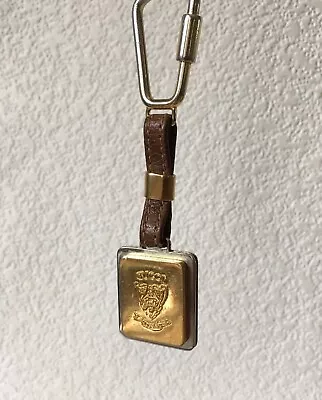 Vintage GUCCI Keychain ITALY Key Ring Silver Gold KNIGHT CREST Metal Fob Strap • $99.90