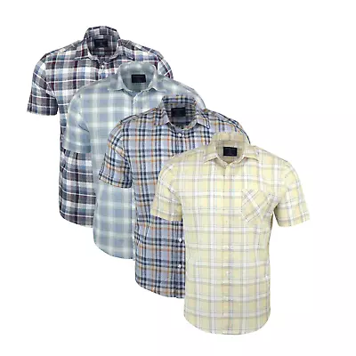 Mens Springfield Linen 100% Cotton Light Casual Beach Holiday Summer Check Shirt • £8.99