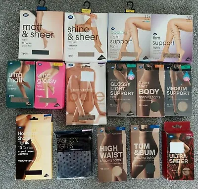 1x BOOTS Black/Nude Sheer Semi Sheer Support Shaper Tights S-XL *UNPACKAGED* • £5
