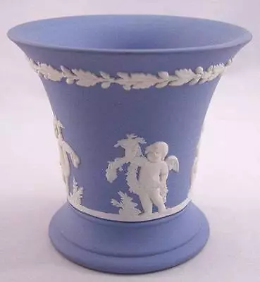 Wedgwood Blue Jasperware 3.25  Small Flared Trumpet Vase • $14.99