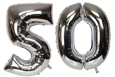 Large Number 50 Silver Balloons 50th Birthday Anniversary Foil Float Helium USA • $9.88