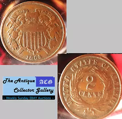 1864 US Copper Two Cent Piece 🪙 Post Civil War Era 🪙1st Year🪙B • $3.77