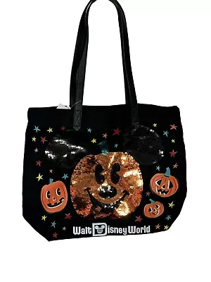 NWT Disney Parks Disney World HALLOWEEN Mickey Pumpkin Sequin Tote Bag New • $15