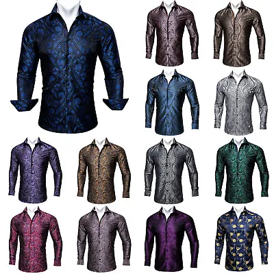 Men's Long Sleeve T Shirt Luxury Floral Paisley Cutaway Casual Dress Shirts Top • $26.99