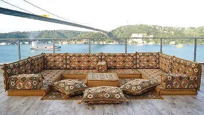 Gold U Shaped Arabic Seating Floor Sofa Sofa Vintage Sofa Pillow Sofa New • $1449