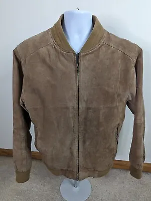 Vintage 90s Tan Suede Leather Bomber Jacket Coat Men's Medium 38-40 • $53.98