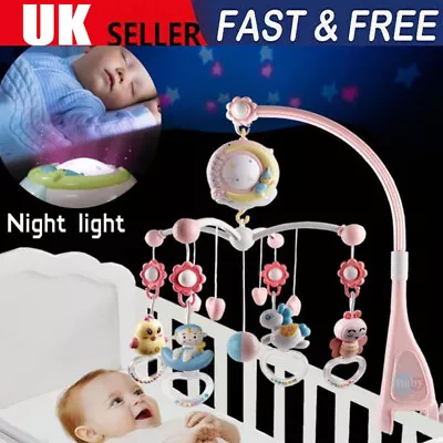 Baby Nursery Cot Mobile Musical Stars Projection Detachable Rattle Toy Pink Blue • £21.92