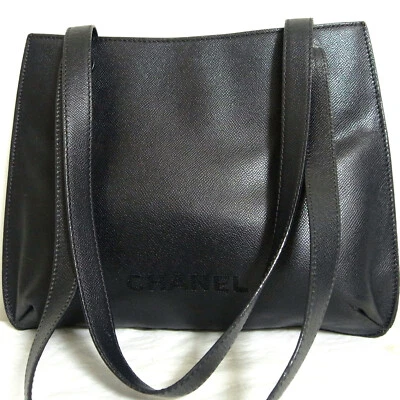 $498 • Buy Auth Vintage Chanel Black Caviar Skin Leather Shoulder Bag Purse Made In Italy