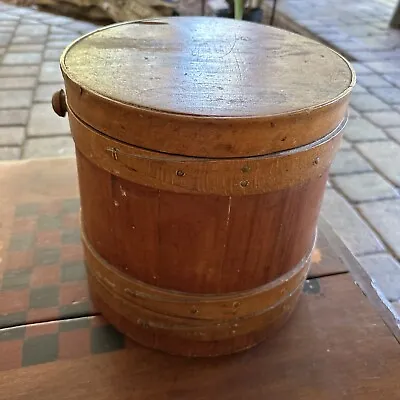 Antique Primitive Wooden FIRKIN SUGAR BUCKET - 10”   TALL- • $49.99