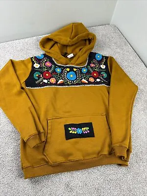 Unique Mexican Embroidered Flowers Hoodie Sweatshirt Pullover Boho Ethic Medium • $24.47