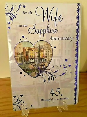 £2.99 • Buy Sapphire Wedding Anniversary For Wife  Blue Foil Premium Quality Card 45 Years