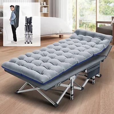 H&ZT Folding Cot Rollaway Guest Bed Lawn Reclining Chaise Lounger With Mattress • $49.99