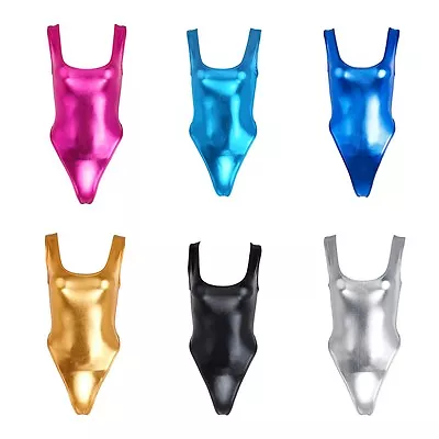 Women Sleeveless One Piece Bodysuit Leather Wet Look Swimsuit Metallic Bodysuit • £2.82