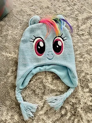 My Little Pony Knit Beanie Hat Rainbow Dash Earflaps Fleece Lined Rainbow Hair • $10