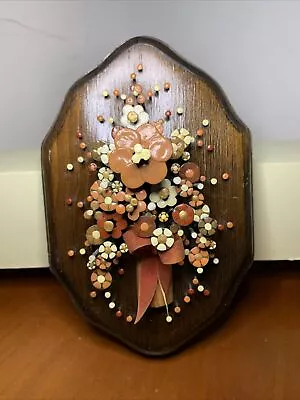 Vintage 1977 Pol-O-Craft Nail Art Pauline A. Owens Flower Basket Wood Plaque  • $19.99