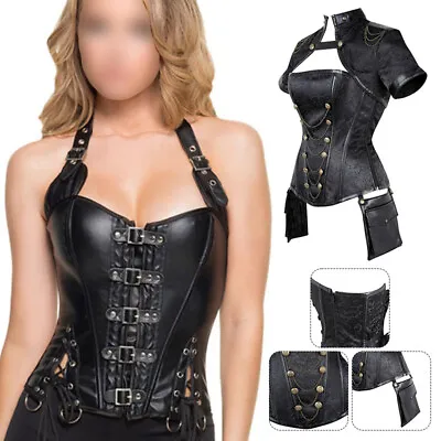 Faux Leather Lady Steampunk Corset Bustier S-2XL Top Lace Up Waist Gothic Shaper • $26.88