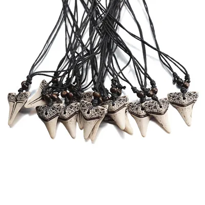 12Pcs White Faux Yak Bone Imitation Shark Teeth Tooth Pendant Necklace Surf Gift • $11.99