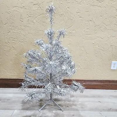 Vintage 1960's 3.5' Feet Tall Pom Pom Aluminum Christmas Tree 37 Branch Stand B2 • $249.95