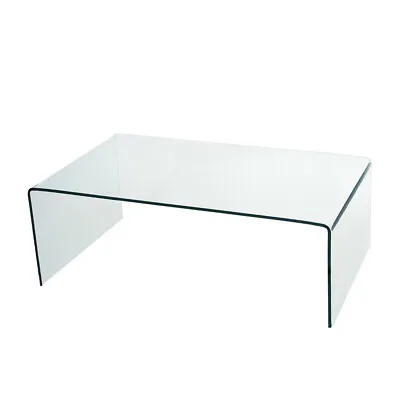 Modern Curved Glass Coffee Table Office Living Room Table Clear Glass Top • £99.99