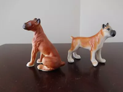 Vintage Bone China Miniature Sitting And Standing Boxer Dogs Figurines TWO • $10