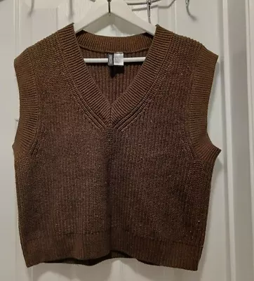 H&M Divided Womens  Medium Brown Knit Sleeveless Sweater Vest V Neck • $15.99