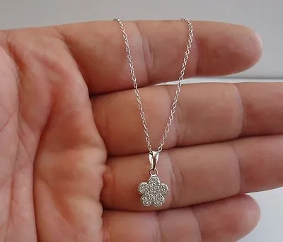 925 Sterling Micro Pave Flower Necklace Pendant W/.50ct Lab Diamond/ 10mm Diame  • $28.83