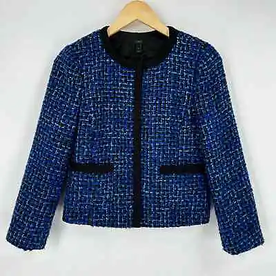 J. Crew Tweed Cropped Woven Textured Blazer Suit Jacket Collarless Size 2 • $35