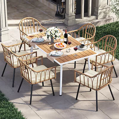 7 Piece Patio Dining Set Rattan Wicker Dining Chair & Table With Umbrella Hole • $435.99