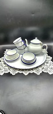 Vintage Enamelware Tea Set Pot Cups Saucers Tray Plus Extra  • £47.63