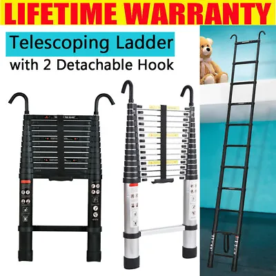 12ft-20ft Telescoping Ladder + Hooks DIY Aluminum Extension Ladders High Quality • $39.10