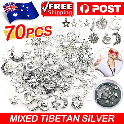 70PCS Mixed Tibetan Silver Charms Pendants Jewelry Making Findings DIY Craft • $6.85
