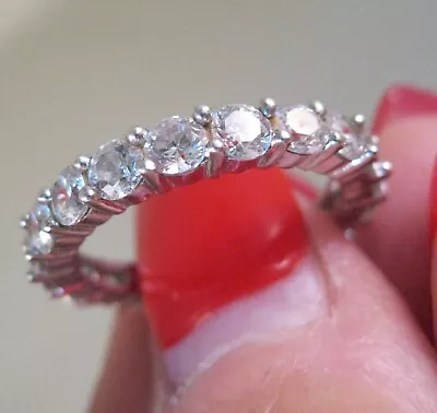 Vtg 3.6tcw Brilliant Cut Cubic Zirconia Anniversary Ring Sz 8.5 Sterling Silver • $34.99