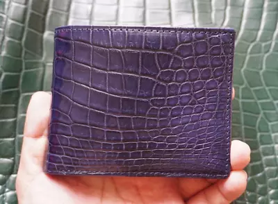 Real Alligator Crocodile Wallet SKIN Leather Bifold Men's Blue Handmade #M87 • $62