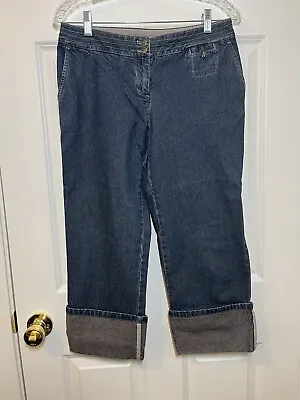J Jill Cropped Mid Rise Blue Full Leg Denim Pants Jeans Wide Cuff Size 6P NWOT • $20